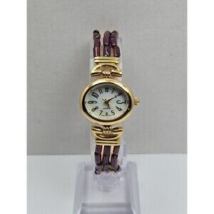 Womens Vintage Avon Purple Beaded Gold Tone Watch Quartz Y2K Dainty New Battery